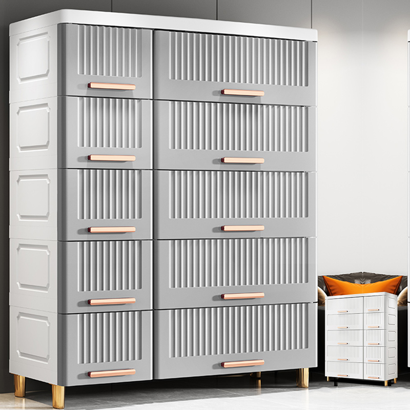 75面寬 雙排 條紋 5層10抽 收納櫃-白色&amp;灰色，兩色可選【024183】MR.BOX