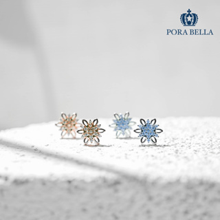 <Porabella>經典六芒星花朵耳環 六芒星耳針 立體設計清新氣質感 玫瑰金/白金兩色 Earrings