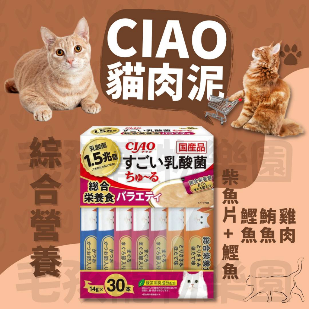 毛孩寵物樂園🐈貓咪乳酸菌肉泥🐱日本 CIAO 1.5兆個乳酸菌肉泥🛒綜合營養 30入乳酸菌系列 貓肉泥🥦貓零食 營養肉泥