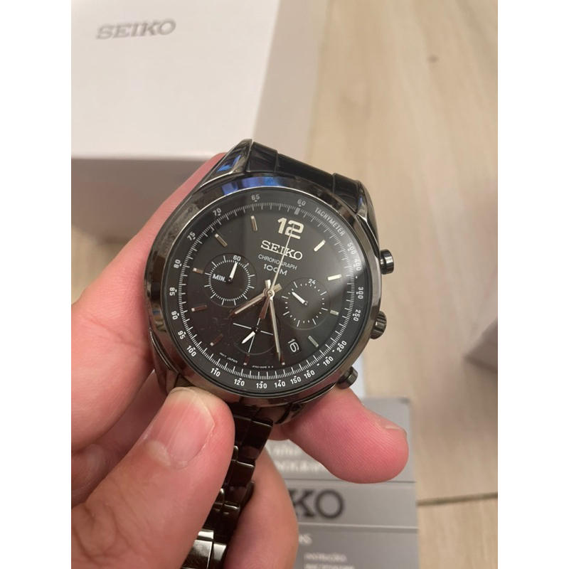 Seiko 黑武士 SSB093P1 鍍黑石英錶