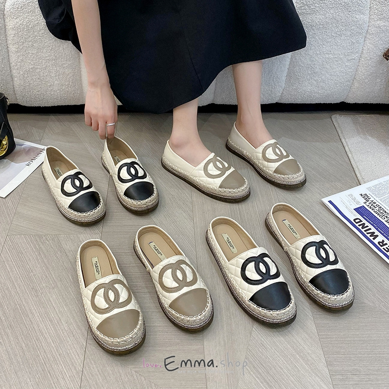 EmmaShop艾購物-韓國同步上新-東大門夯款小香風菱格漁夫鞋/全包鞋/半拖鞋