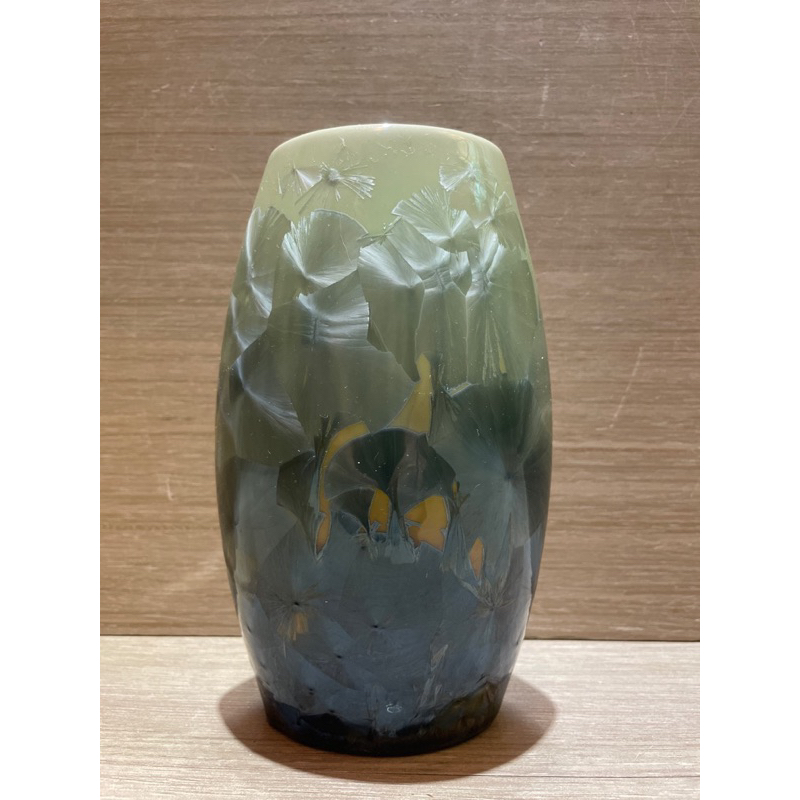 結晶釉花瓶 藍色色結晶釉花瓶 結晶釉寬口花瓶 花瓶擺件 插花瓶 花瓶 二手花瓶