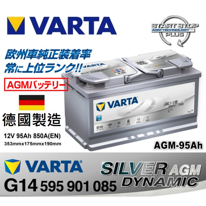 全新德國進口 VARTA G14 AGM 汽車電池 95Ah 850A EN BENZ/BMW原廠專用品牌 華達 瓦爾塔
