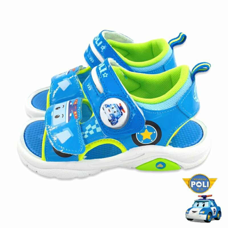 【米蘭鞋都】波力 POLI 安寶 羅伊 兒童 電燈涼鞋 耐磨 止滑 台灣製 正版授權 34076 藍 另有紅、粉色
