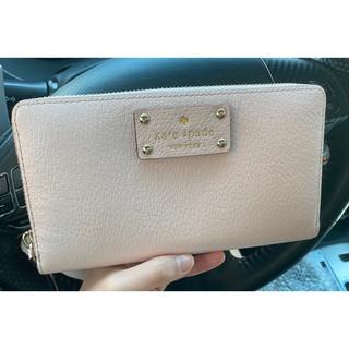 Kate Spade New York 粉紅色 藕粉色 拉鍊 牛皮 長夾