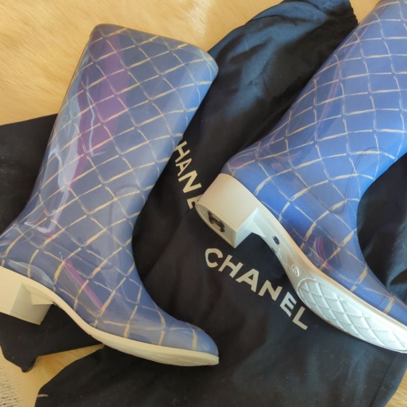 議價 全新正版Chanel 香奈兒高跟雨靴 35號 22號