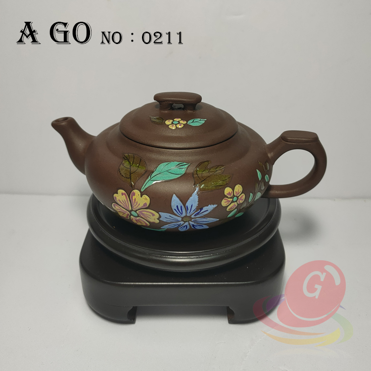 [A go]原礦紫泥紫砂壺 彩繪茶壺 手工製作 容量300CC NO：0211