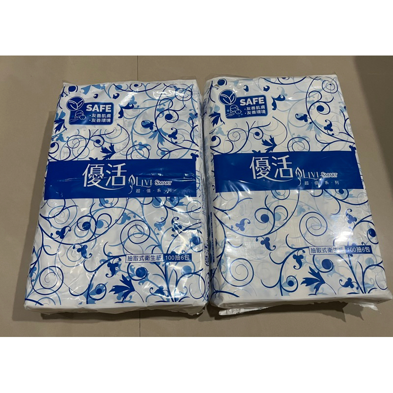 優活抽取式衛生紙100抽6包（2袋）