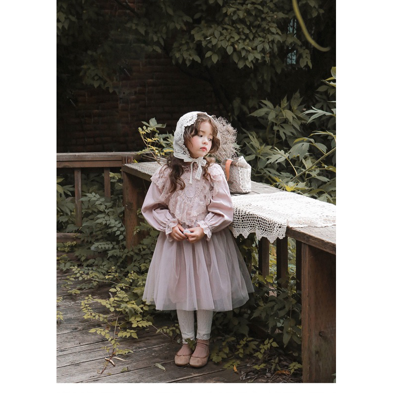 韓國童裝品牌FLO 蕾絲長袖洋裝 粉色 兒童婚紗