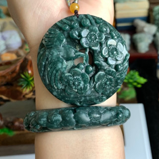 天然a貨翡翠18圍 藍水手鐲+圓牌 套組