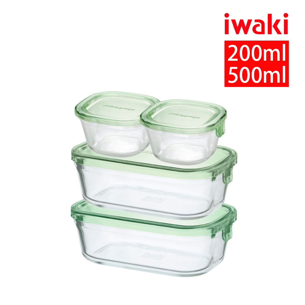 iwaki 日本耐熱玻璃保鮮盒四入組(200mlx2+500mlx2)