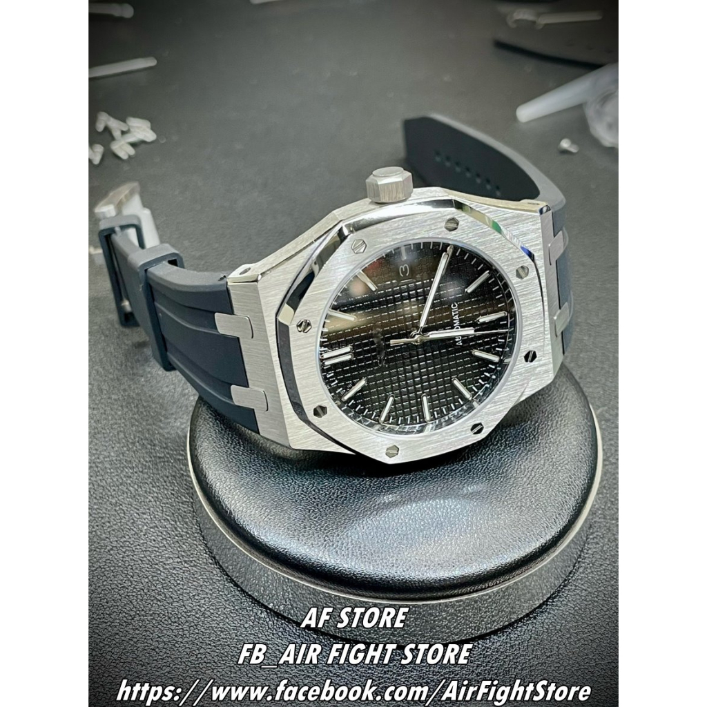 AF Store* SeikoMod NH35 改裝 AP 皇家橡樹 像膠錶帶 針扣 格紋面盤 黑化處理