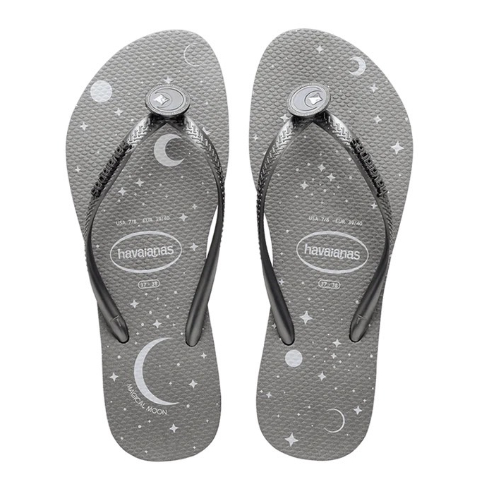 【巴西鞋王】havaianas哈瓦仕巴西拖鞋海灘拖鞋人字拖夾腳拖鞋2023年新款SLIM施華洛世奇水晶 星空水鑽花扣 黑