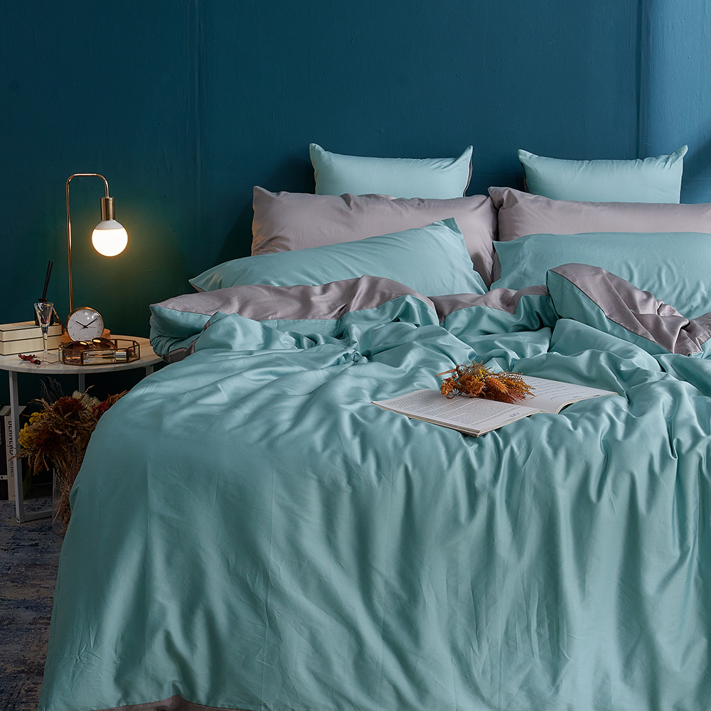 戀家小舖 台灣製床包 雙人床包 兩用被套 床單 極致淺綠 100%精梳棉 床包兩用被套組 含枕套 60支精梳棉