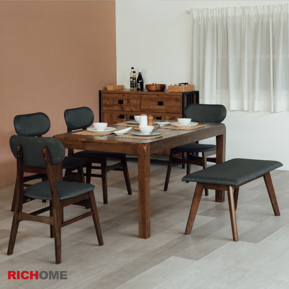 RICHOME  DS-078 杜可麗實木餐桌椅組(1桌4椅1長凳)   餐桌椅組 餐桌 餐椅 餐廳 飯桌 聚餐