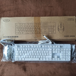 背光遊戲套裝 冰藍光白色鍵盤+銀色滑鼠