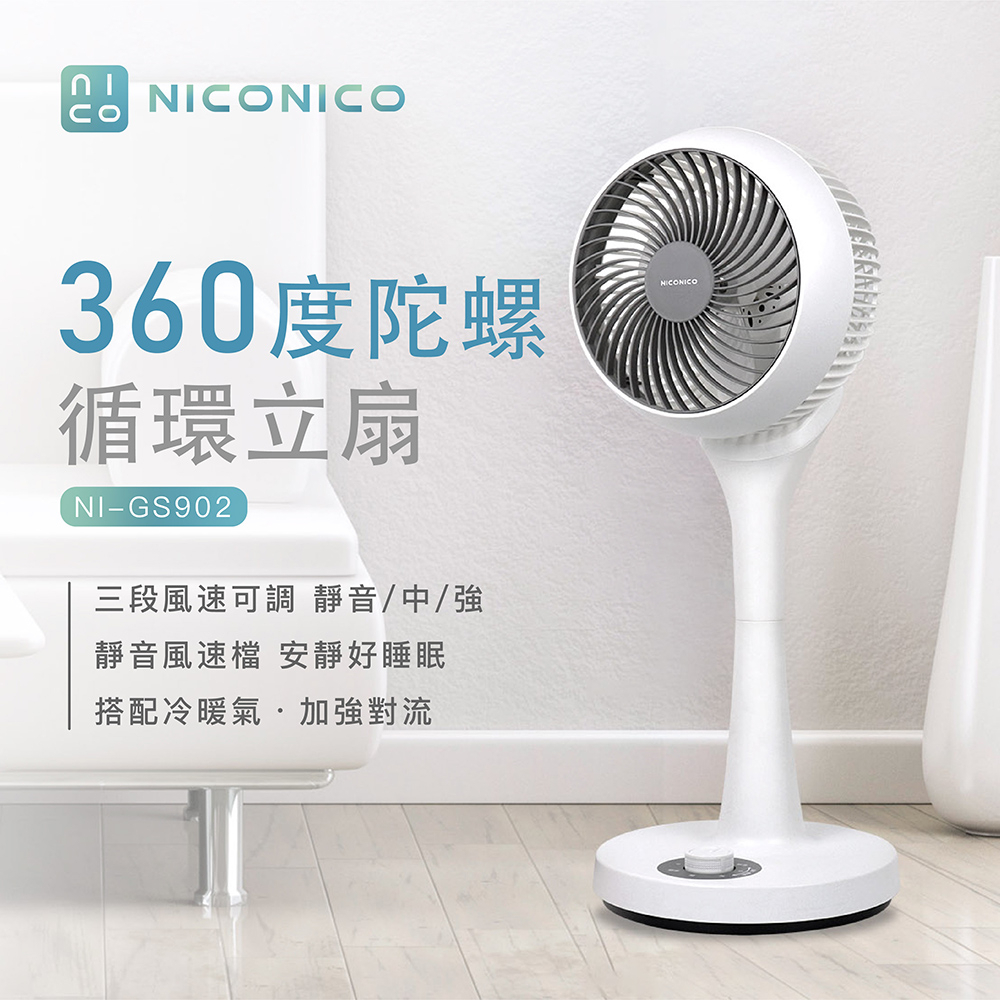 【NICONICO 公司貨】360度循環陀螺立扇 小白循環扇 NI-GS902 冰雪白 冰綠色