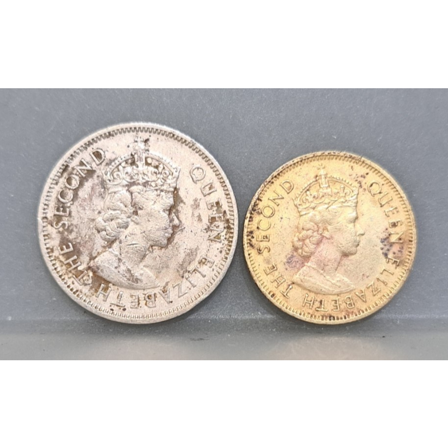幣1072 香港1963年5毫+73年1毫硬幣 共2枚