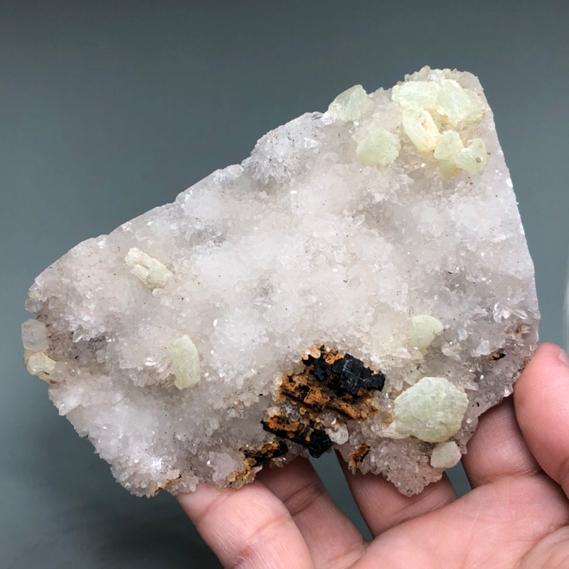 水晶 葡萄石 矽鐵輝石共生 天然原礦 礦石