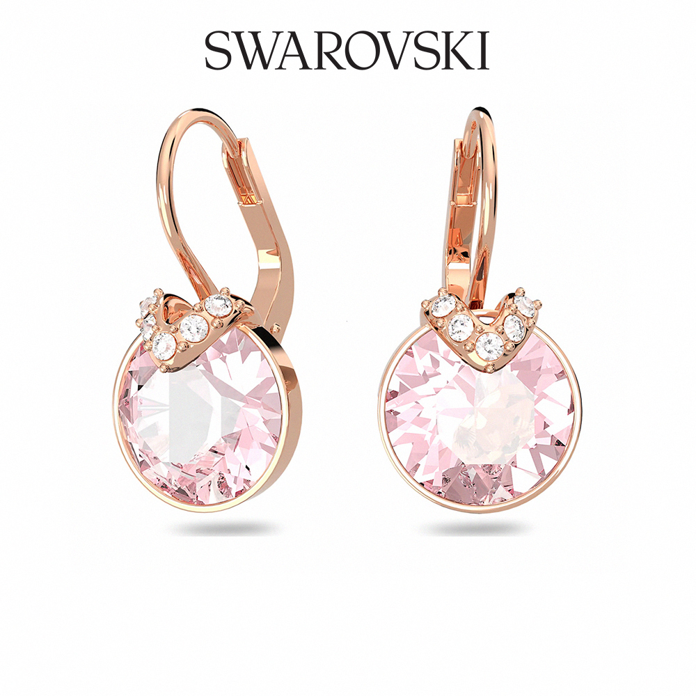 SWAROVSKI 施華洛世奇 Bella V 水滴形耳環 圓形切割, 粉紅色, 鍍玫瑰金色調