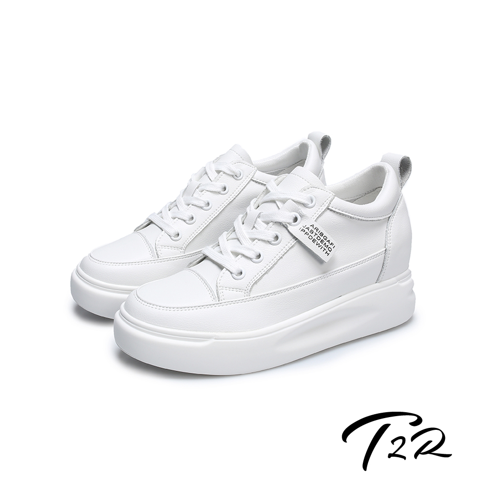 T2R-正韓空運-瑕疵品-增高鞋織帶真皮小白鞋隱形增高7公分-白(5985-2044)