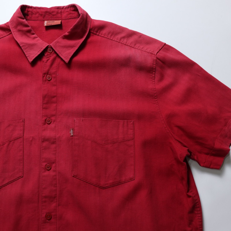 「富士鳥」古著 Levi’s 紅色素面短袖襯衫 品牌襯衫 古著襯衫