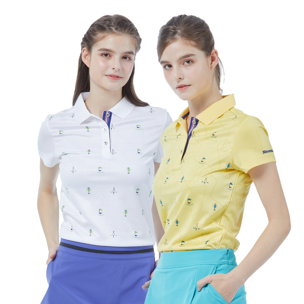 Snowbee Golf 女士線形紋提花短袖Polo衫(透吸濕排汗 翻領腰身上衣 高爾夫球衣 健身 爬山 戶外運動 網球