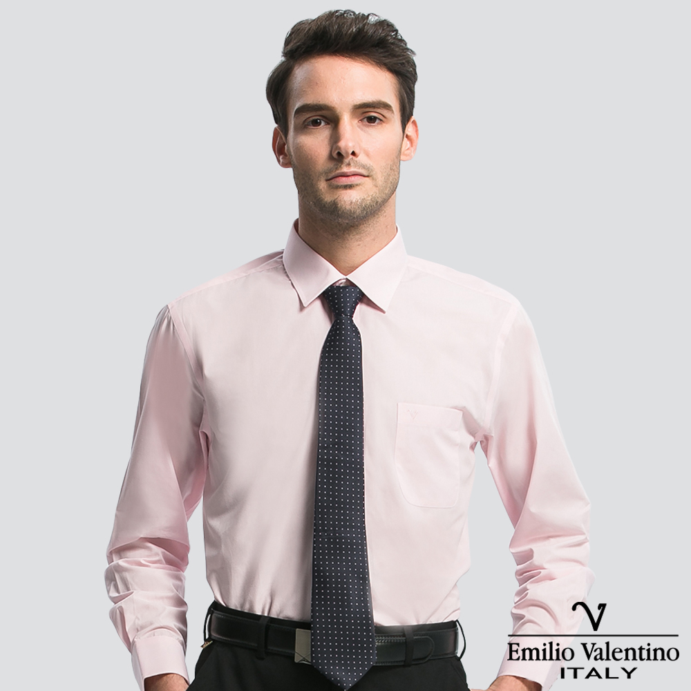 【Emilio Valentino】都會經典長袖襯衫-粉紅