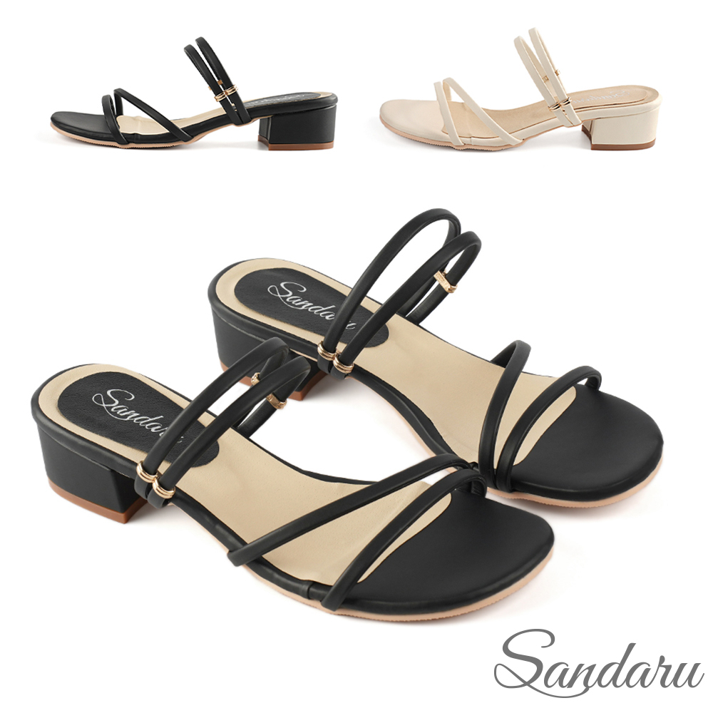 山打努SANDARU-涼鞋 簡約細帶線條兩穿粗跟涼鞋