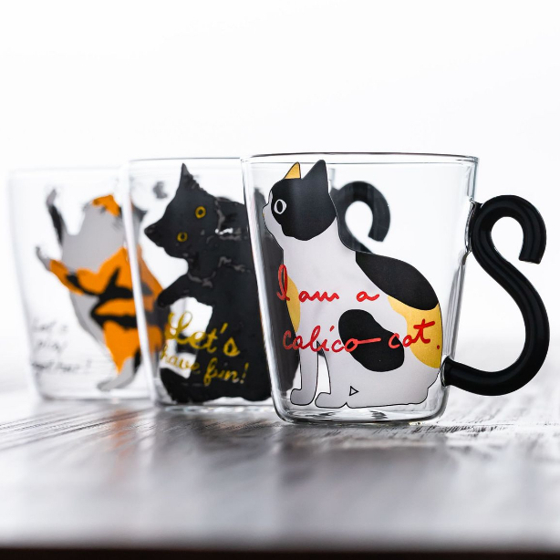 Roséa【台灣現貨】貓咪玻璃杯 耐熱可微波 日式 簡約風 貓貓可愛