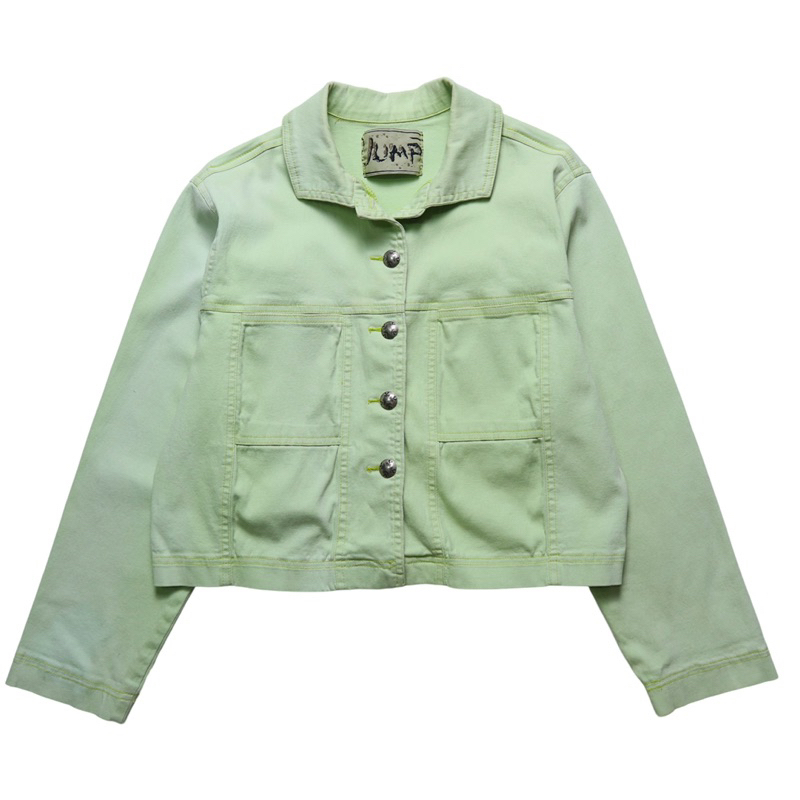 「富士鳥」古著 80s 美國製 蘋果綠雙口袋 女生工作外套