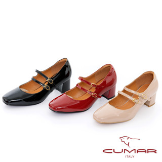 【CUMAR】方頭漆皮粗跟雙帶瑪莉珍鞋722-527
