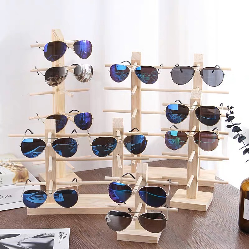 DK購物™️復古木頭眼鏡架 多副 墨鏡 太陽眼鏡 眼鏡架 質感 木製 木頭 架子 擺飾 壓克力