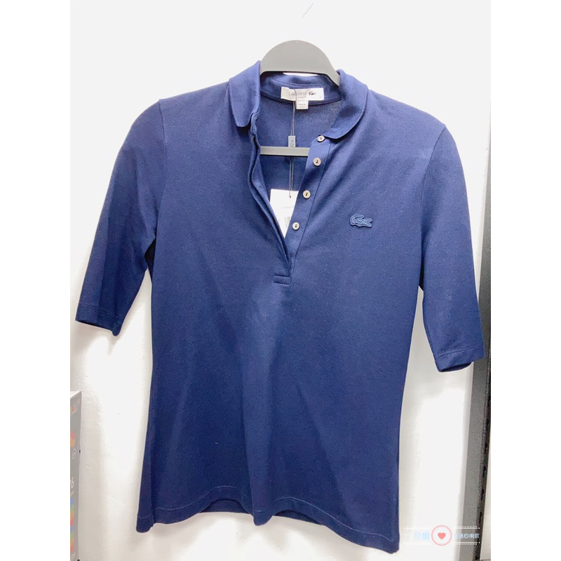 Lacoste 女棉質彈性短袖Polo衫（深藍）