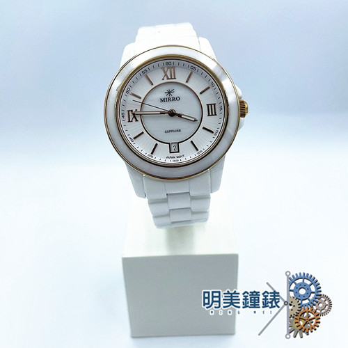 MIRRO米羅/6959GM-VX42E2/典雅藍寶石水晶玻璃陶瓷手錶 白色*白 /明美鐘錶眼鏡