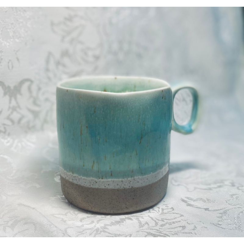 日本雙色風格馬克杯 大容量馬克杯 藍綠岩質杯 美濃窯燒杯 特色馬卡濃 手工陶窯杯 心情杯咖啡 情侶特色杯  禮物盒 牛奶