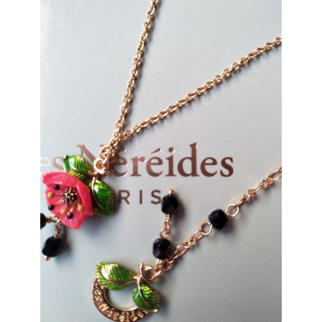 【巴黎妙樣兒】正品之美 法國廠製造 Les Nereides單朵極簡紅色罌粟花珍珠寶石花蕊 項鍊