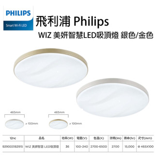 Philips 飛利浦 WiZ 美妍智慧LED吸頂燈 金色 銀色 (PW010 /PW011)