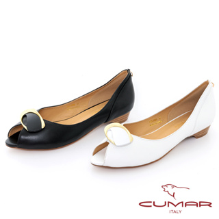 【CUMAR】復古金屬飾釦魚口低跟鞋