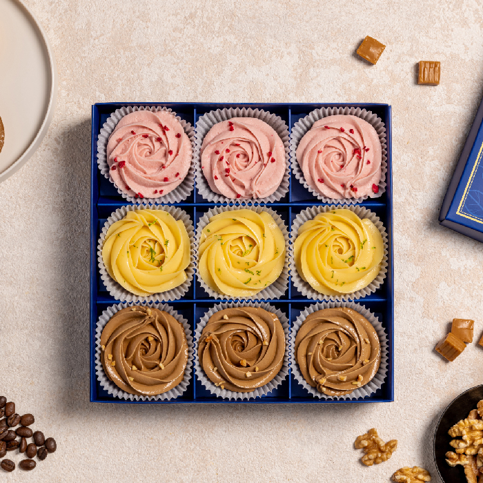【傳遞幸福】草莓乳酪塔+玫瑰檸檬塔＋焦糖咖啡那堤塔-9入禮盒裝《百貨公司頂級甜點》