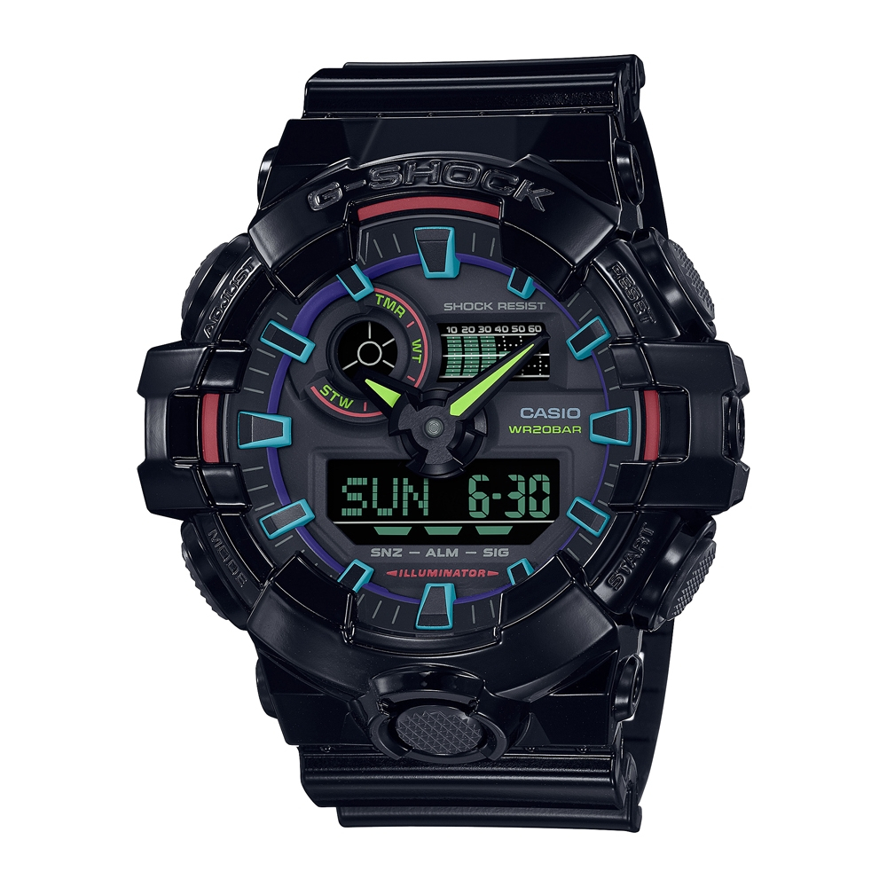 CASIO卡西歐 G-SHOCK 電競美學 虛擬虹光 大錶徑 雙顯系列 GA-700RGB-1A