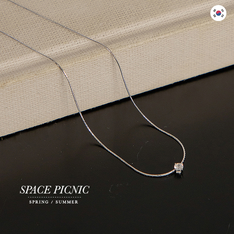 [明天出貨] Space Picnic｜正韓-水鑽純銀項鍊-1色(現貨)【K22104015】