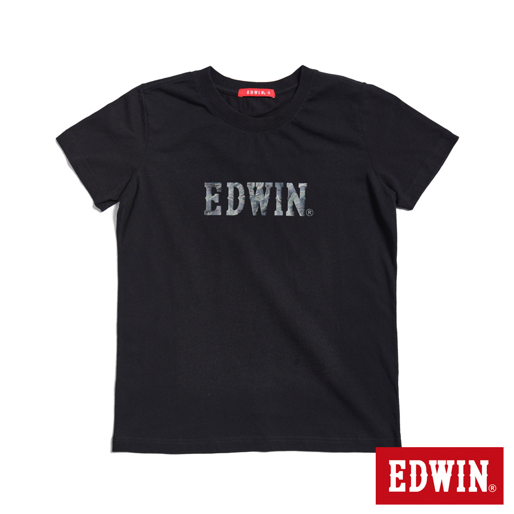 EDWIN 人氣復刻款 迷彩魚LOGO短袖T恤(黑色)-女款