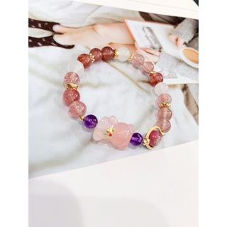 棉花糖-瑪瑙小熊（瑪瑙/草莓晶/紫水晶）天然水晶手鍊