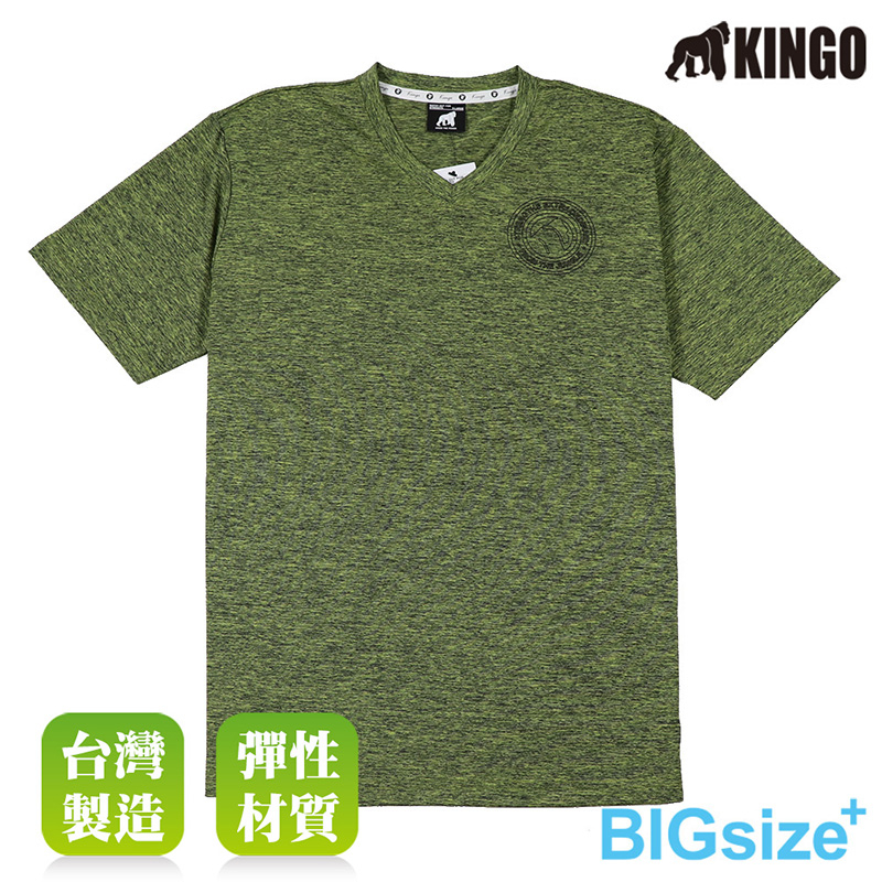 KINGO-大尺碼-男款 排汗 V領T恤-黃-313151