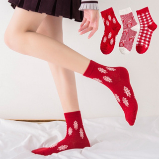 【日光手感】日系大紅樹屋中筒襪(3色) 復古襪子 中筒襪 棉襪 女襪