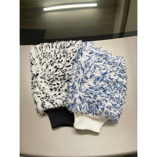 超厚雙面珊瑚絨毛洗車手套 黑白 藍白
