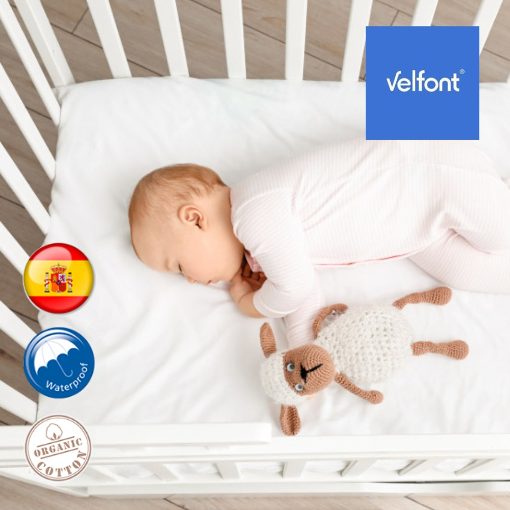 潮濕季節推薦 - 西班牙 Velfont 有機棉2合1保潔嬰幼床包 專利隔離層 防水/隔蟎/透氣 棉白色 (2尺寸任選)