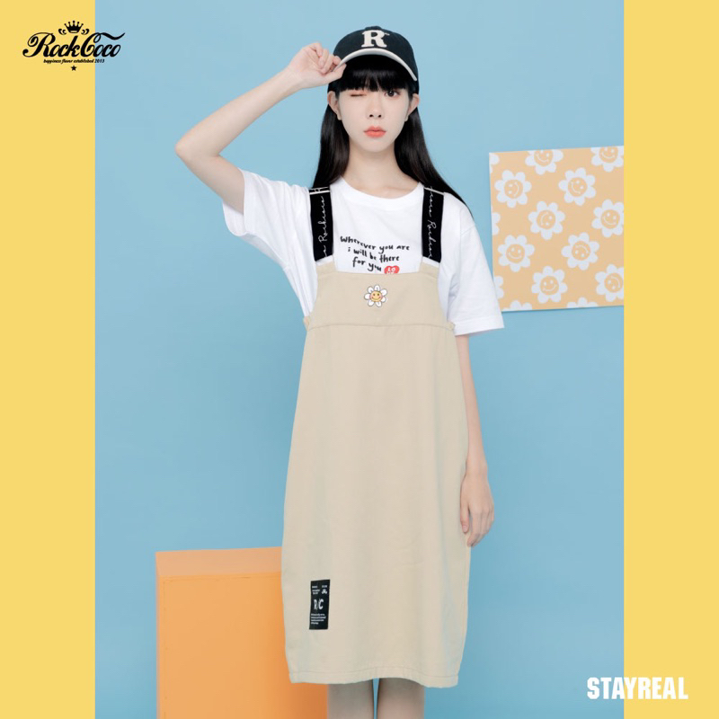 全新 STAYREAL  ROCKCOCO 微笑小花吊帶裙 卡其F