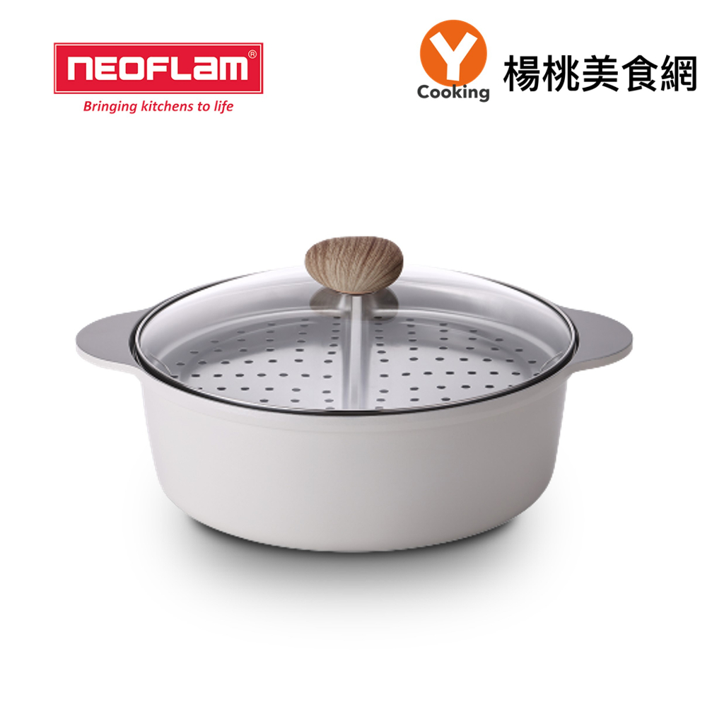 【韓國NEOFLAM】陶瓷鑄造30公分IH鴛鴦鍋+蒸盤-FIKA【楊桃美食網】